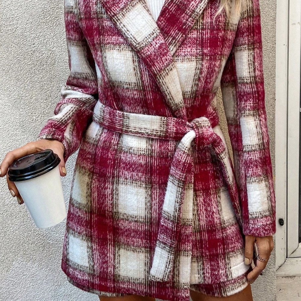 Hot Pink Preppy Womens Plaid Print Lapel Neck Blazer & Shorts - Picture 5 of 5